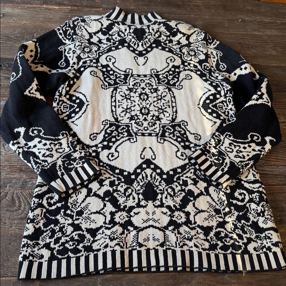 Pierre Cardin vintage baroque black cream cotton high neck tunic sweater Medium - Picture 5 of 5